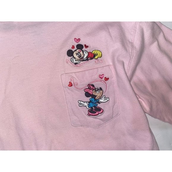 Vintage Child / Teen Disney Catalog Baby Pink Long Sleeve w/ Minnie & Mickey Emb - Picture 1 of 3